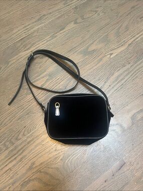 J Crew Black Mini Velvet Signet Camera Crossbody Bag